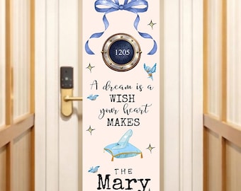 Cruise Door Banner | Cruise Decor | Personalized Cruise Door Decor | Canva Template | Glass Slipper Coquette Bow | Wish | Editable Template