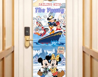 Disney Alaska Cruise Door Banner | Sailing With The Young Family Ship Sign | Mickey Minnie Alaska Vacation Decor | Digital Canva Template