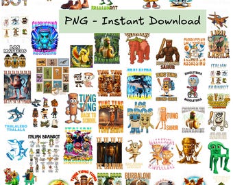 Paquete de más de 50 PNG de memes italianos, diseño de personajes divertidos: Bombardino, Crocodilo, Tralalero, Tralala, Sahur PNG