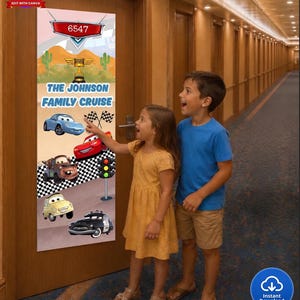 Mall för Disney Cars Cruise Door Banderoll | Lightning McQueen-familjens skeppsskylt | Kolvkoppsracingdekor | Digital nedladdning, utskrivbar bild 2