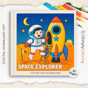Space Explorer Coloring Story Book, Outer Space Adventure for Kids, Printable Activity Pages, Instant Download PDF, Space Coloring Book