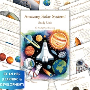 Solar System Study Busy Book Kids Ages 3–10 | Printable Space Worksheets, Planets, Moon, Flashcards, STEM Activities, Montessori, Homeschool