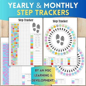 Step Tracker Yearly & Monthly, Printable Journal Planner, Step Count | Fitness Tracker, Health Tracker, Step Goal Log, Fitness, Health Log
