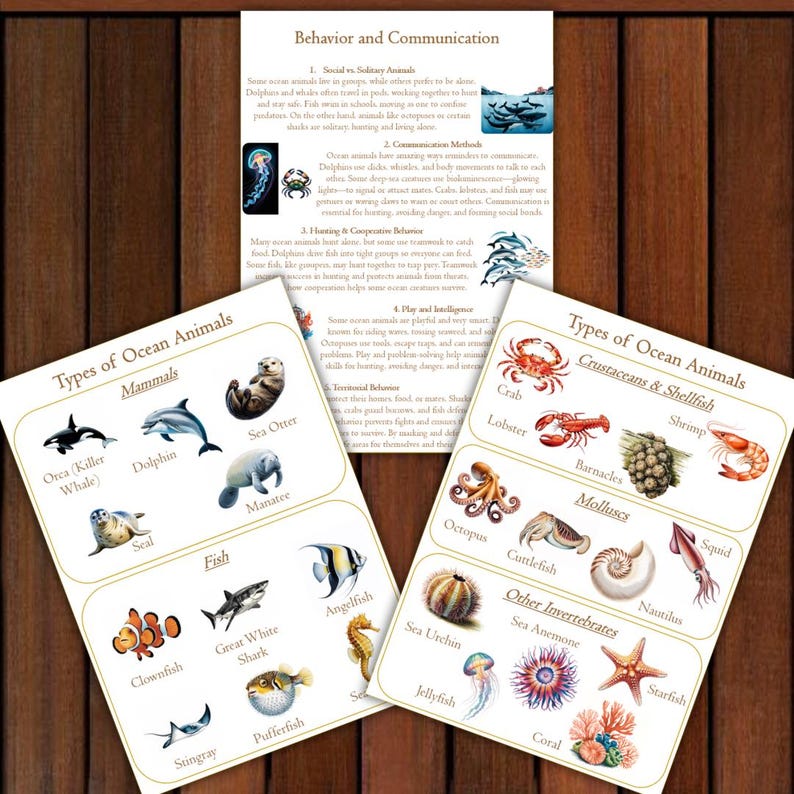 Ocean Animals, Sea Animals Unit Study Printable, Montessori Homeschool ...