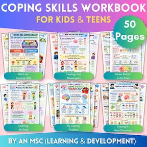 Kids & Teens Coping Skills Workbook, SEL Workbook, Self Regulation Activities, Feelings Worksheets, Calm, Emotional Regulation Printable PDF