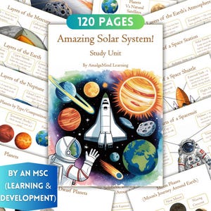 Solar System Study Busy Book Kids Ages 3–10 | Printable Space Worksheets, Planets, Moon, Flashcards, STEM Activities, Montessori, Homeschool