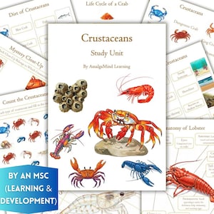 Crustaceans Unit Study Worksheets, Marine Life, Anatomy, Crab, Life Cycle, Montessori Flashcards, Kid Busy Book Homeschool, Nature Printable