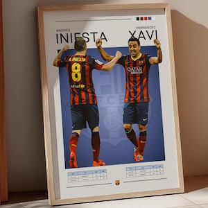Xavi and Iniesta Poster – FC Barcelona Midfield Legends Print – Retro Football Wall Art – Gift for Barça Fans – Camp Nou Decor
