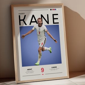 Harry Kane Poster – England Striker Print – Retro Football Wall Art – Gift for Football Fans – Bayern Munich & Three Lions Decor