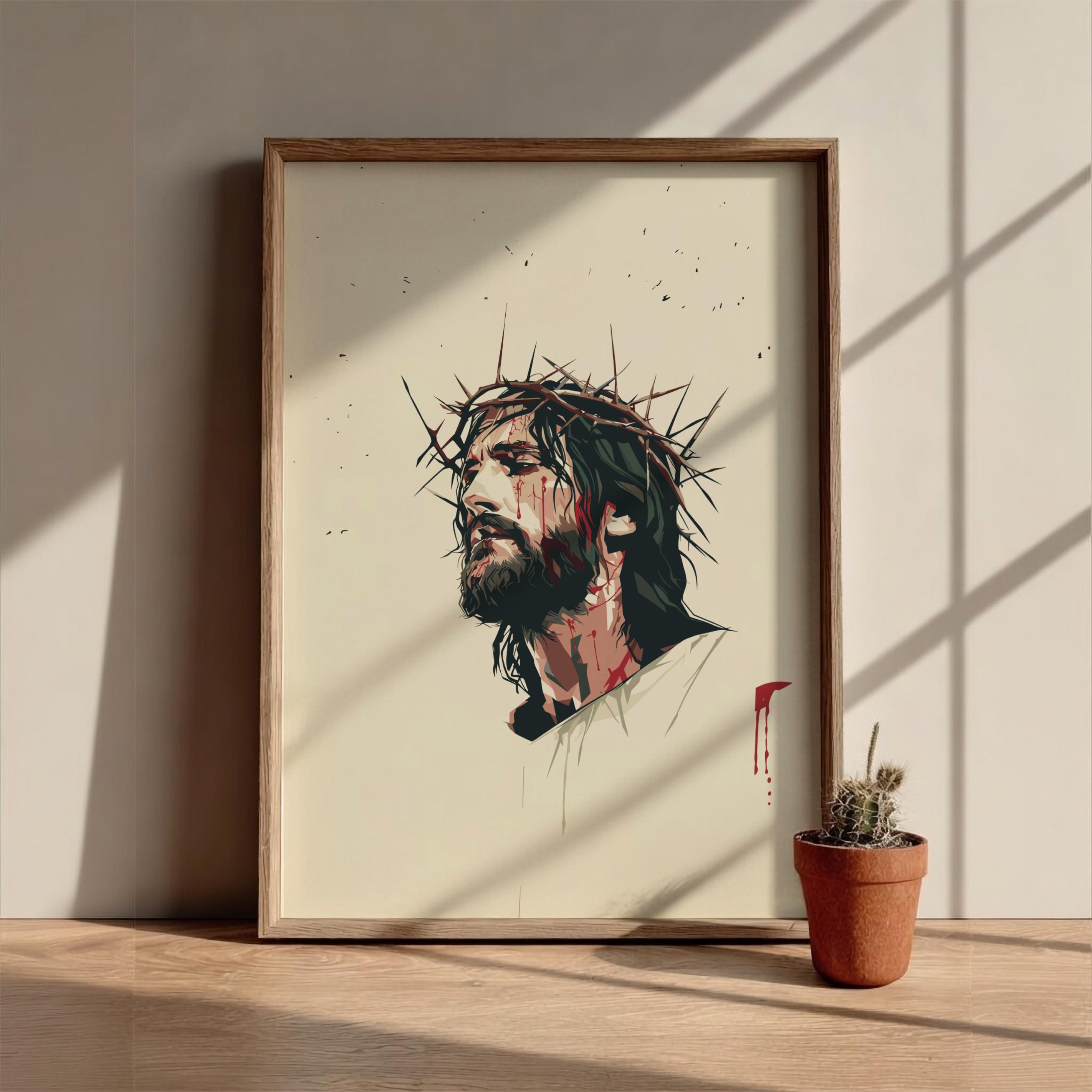 Jesus Crown of Thorns Art Print, Vintage Christian Wall Decor, Mid ...