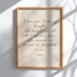 Versículo bíblico Salmo 18-19 para imprimir / Póster con la frase "Te amo, Señor, mi fortaleza"