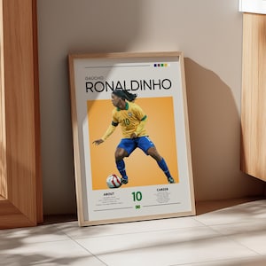Ronaldinho Brazil Poster – Iconic Football Legend Print – Retro Brazil Soccer Wall Art – Gift for Football Fans – Brazilian Maestro Decor