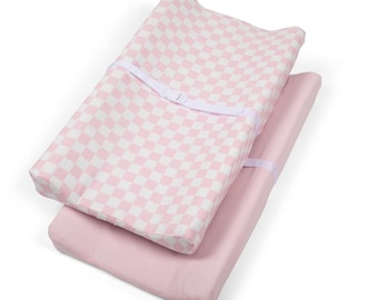 Fundas para cambiador de muselina a cuadros rosas, 100 % algodón: paquete de 2 unidades, 33 x 17 x 7 cm.