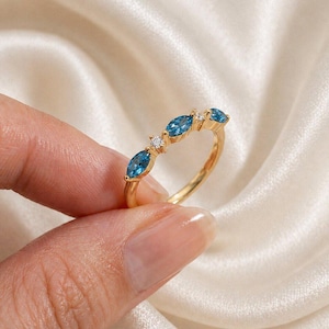 London Blue Topaz Ring: 925 Sterling Silver, Dainty Stackable Ring, Minimalist Jewelry, Gift Her