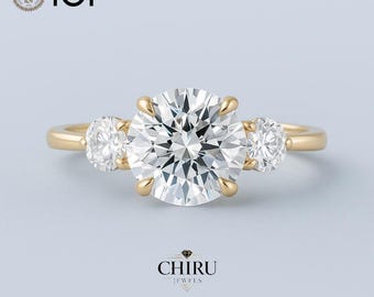 IGI Certified Lab Grown Diamond Engagement Ring, Three Stone, Solid Gold