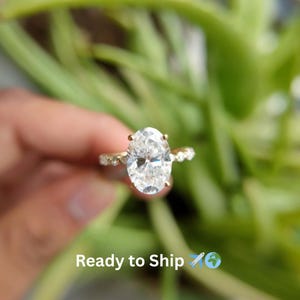 3 Carat Oval Cut Moissanite Engagement Ring Gift for Wife, Solitaire With Accents Wedding Diamond Ring, Solid 18K Yellow Gold Promise Ring