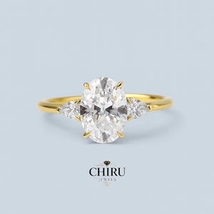 IGI Certified Oval Brilliant Cut CVD Lab Grown Diamond Three Stone Engagement Ring, 14K Solid Yellow Gold Wedding Diamond Ring Gift for Her