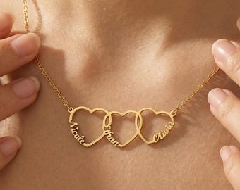 Personalized Mom Necklace with Kids Names, Multiple Heart Name Necklace, Family Name Jewelry, Mother’s Day Gift for Mom Grandma
