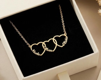 Familienaamketting met hart, aangepaste kindernaamketting voor moeder, gepersonaliseerde sieraden Cadeau voor moeder vrouw oma Moederdag