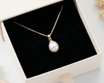 Zoetwaterparelketting voor moeder, sierlijke parelhangerketting, minimalistische gouden parelsieraden, Moederdagcadeau, elegant cadeau voor haar