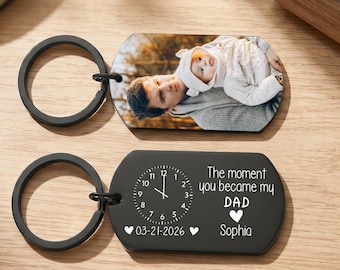 Anpassad nyckelring med foto på bebisen till pappa, present till ny pappa från bebisen, present till fars dag, personlig nyckelring med minnesmärke över födelsetiden till maken