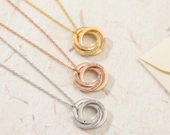 Personalized Linked Ring Necklace for Mom, Elegant Family Name Necklace, Custom Mother’s Day Jewelry Gift for Grandma