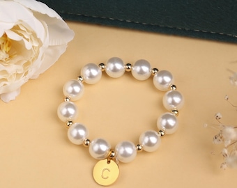 Bracelet de perles pour petite fille, cadeau bracelet initiale fille fleur, cadeau de Noël pour fille, bracelet prénom petite fille, cadeau de demoiselle d'honneur junior