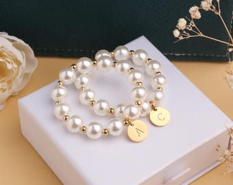 Braccialetto di perle per damigella d'onore, regalo di Natale per bambina, gioielli per damigella d'onore, regalo per damigella d'onore junior, regalo di ringraziamento per proposta di matrimonio, braccialetto con nome per bambina