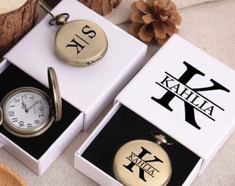 Personligt graverat fickur, present till marskalkar, personligt bröllopsfickur, present till best man, perfekt bröllopsminne, personliga klockor