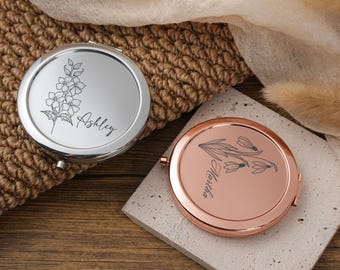 Personalized Bridesmaid Makeup Mirror,Engraved Pocket Makeup Mirror,Bridesmaid Gift,Bridal Party,Elegant Bridal Shower Gift,Weeding Gift