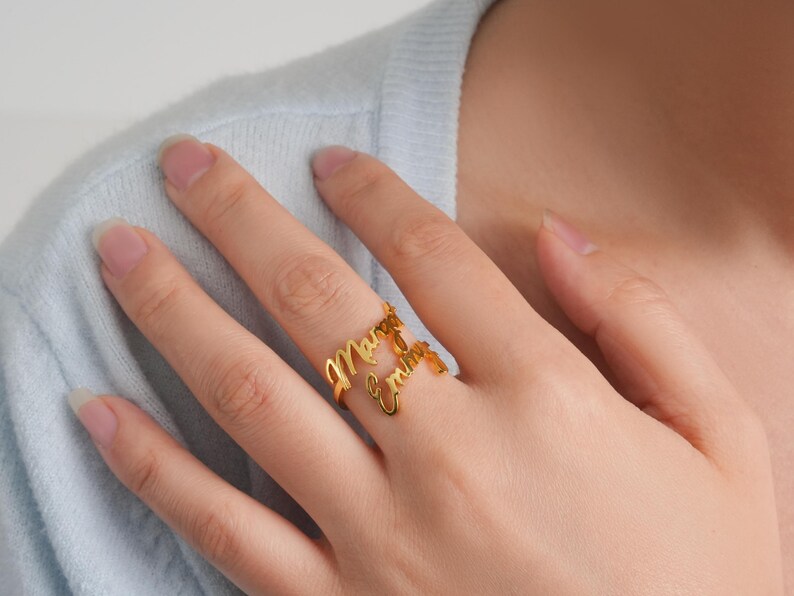 Dual Name Rings Double Name Ring,handwrite Name Ring,two Name Ring in Sterling Silver ...