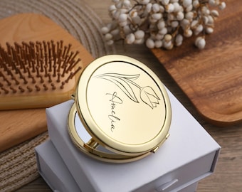 Aangepaste make-upspiegel op zak, mooi huwelijkscadeau, compacte spiegel gepersonaliseerde naam, make-upspiegel set bruidsmeisjes, cadeau bruidsmeisjes