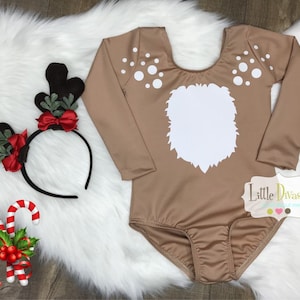 Reindeer/Deer Leotard (Child's) Beige Long Sleeve Leotard...CHRISTIMAS HOLIDAYS (Leotard Only)