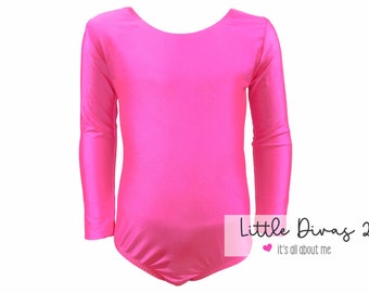 Neon Pink Leotard-Shiny (Child) Long Sleeve Leotard