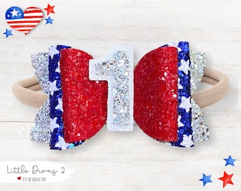 Fourth of July (Hairbow) - Red - Silver- Blue Stars Hair Bow, Perfect for 4th of July, Photo Shoots, or just being cute.. Patriotic!