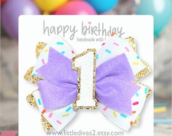 Ice Cream Sprinkles-Birthday Bow (Hairbow) - Perfect for Birthdays, Photo Shoots, or just being cute.. BIRTHDAY BOW (1-bow)