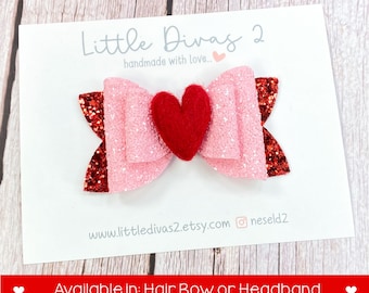Red Glitter Heart Hair Bow – Valentine's Day Accessory