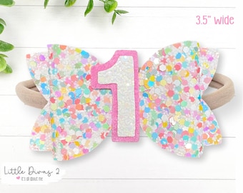 Birthday Cake Hair Bow – Number One, Baby Girl First Birthday