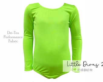 Lime Green-DRI_TEX Performance (Children's) Long Sleeve, Dance, Ballet..Great for Halloween