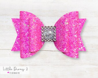 Glitter Neon Pink Hair Bow – Party Girl Accessory
