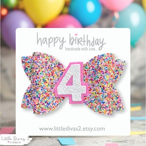 Confetti Birthday Hair Bow – Age Number, Party Photos