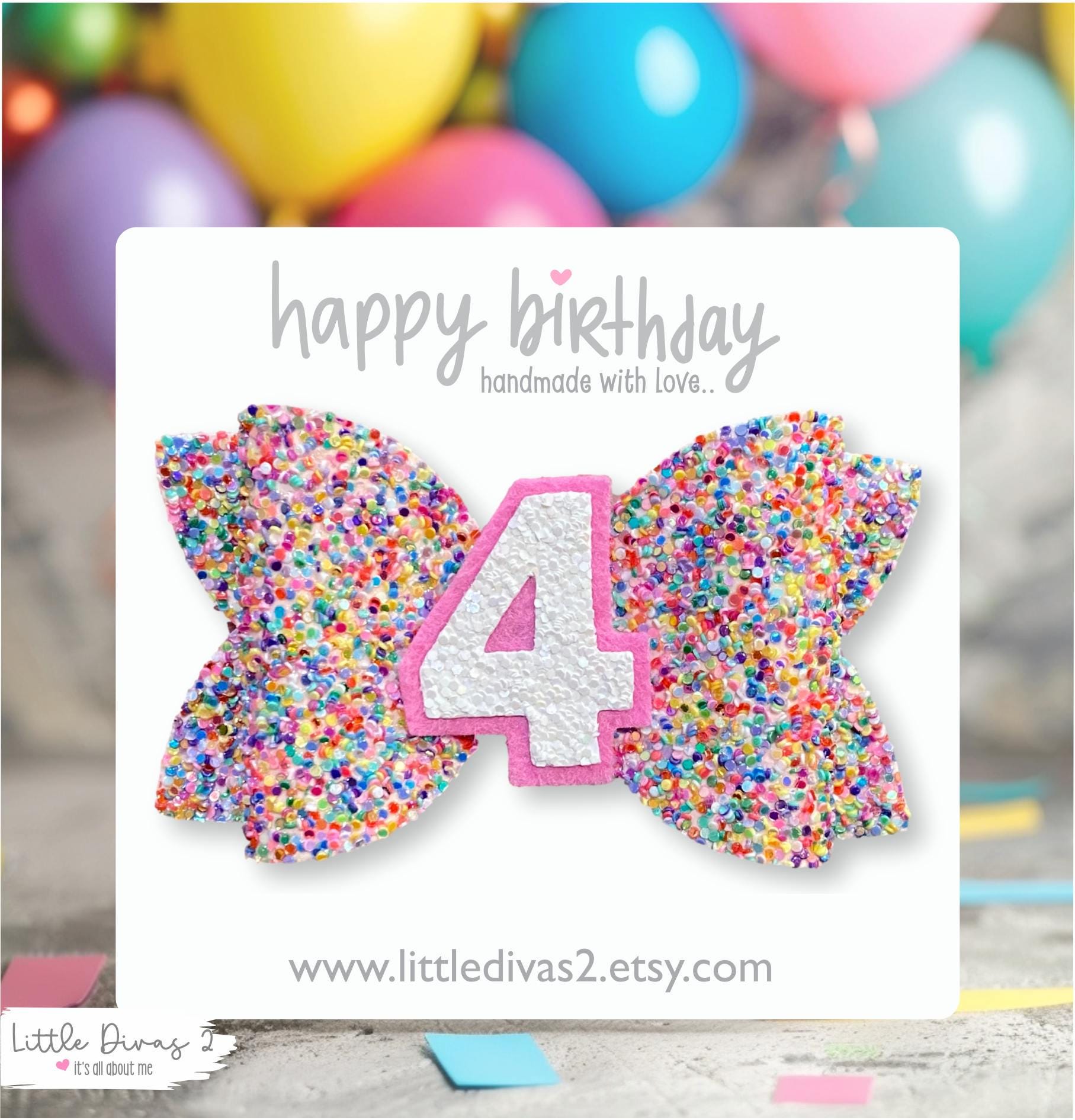 Confetti Birthday Bow (Hairbow) - Perfect for Birthdays, Photo Shoots, or just being cute.. BIRTHDAY BOW (1-bow)
