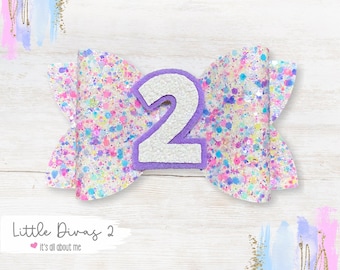 Confetti Glitter Hair Bow – Birthday Number, Baby Headband or Clip