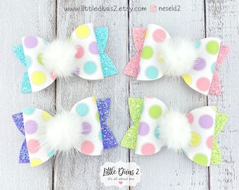 Easter Dots Glitter Hair Bow – Bunny Tail, Holiday Headband or Clip