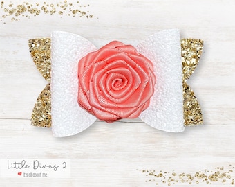 Peach Rose Glitter Hair Bow – Newborn to Adult