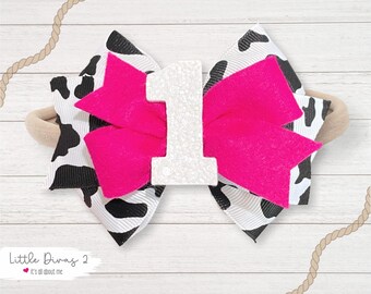 Moo Cow ..Birthday Bow (Hairbow) - Perfect for Birthdays, Photo Shoots, or just being cute.. BIRTHDAY BOW (1-bow)