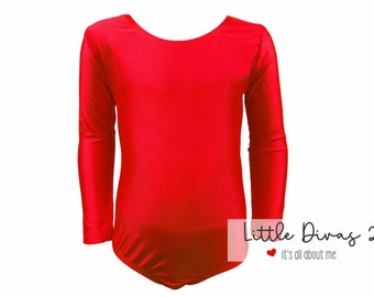 Red Long Sleeve Leotard-Shiny Spandex (Child) Ballet basics, halloween costume