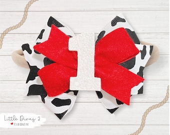 Moo Cow ..Birthday Bow (Hairbow) - Perfect for Birthdays, Photo Shoots, or just being cute.. BIRTHDAY BOW (1-bow)