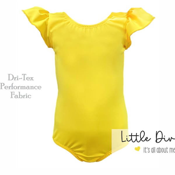 Yellow -DRI_TEX Performance (Child) FLUTTER/RUFFLE Sleeve Leotard