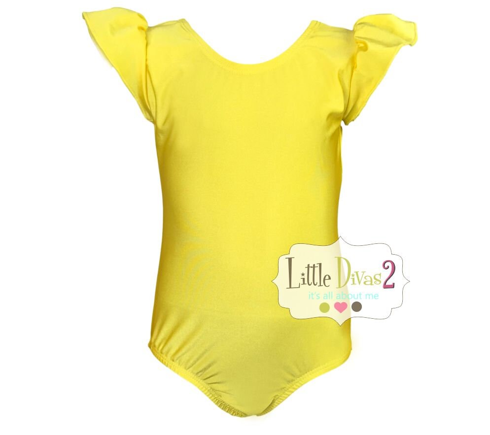 Yellow Leotard child FLUTTER/RUFFLE Sleeve Etsy
